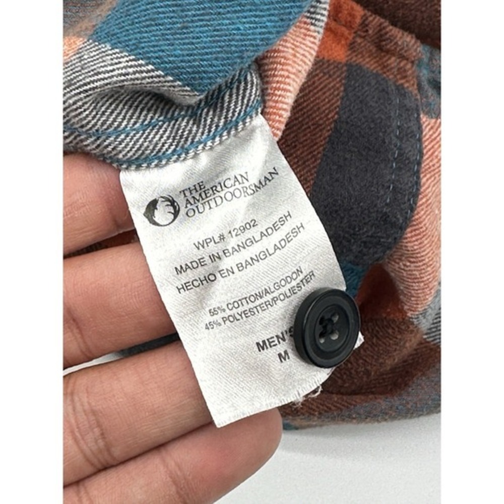 The American Outdoorsman Flannel Shirt Orange‎ Plaid Men's Medium - Picture 6 of 9
